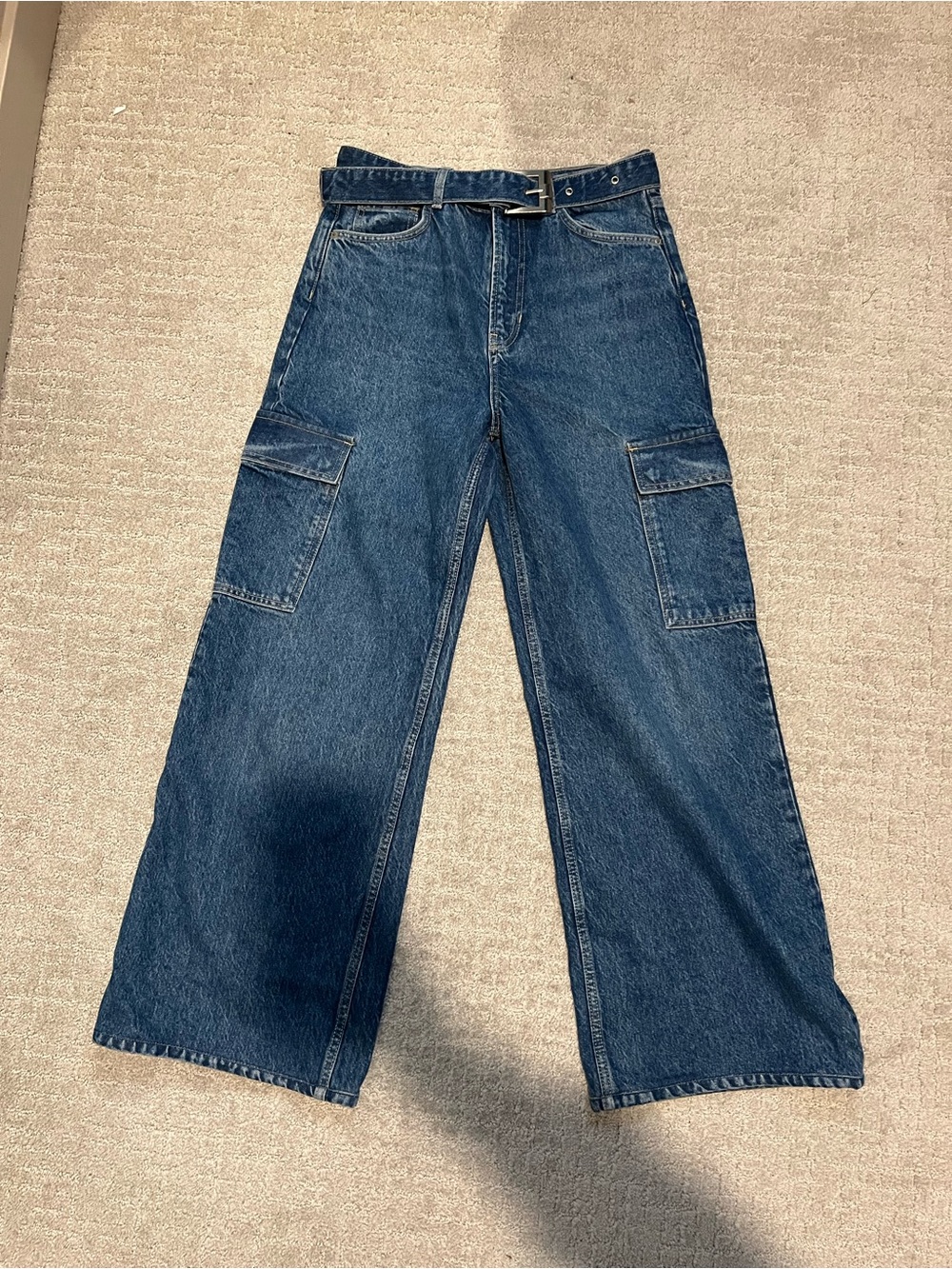 Reformation Sz 28 Cary Wide-Leg Denim Cargo Jeans - Dark Blue